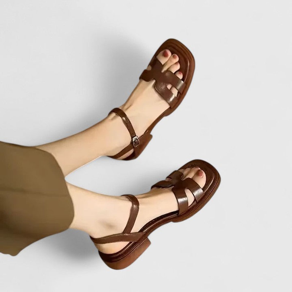 Olivia | Women's Leather H-Bar Buckle Ankle Strap Flat Sandals