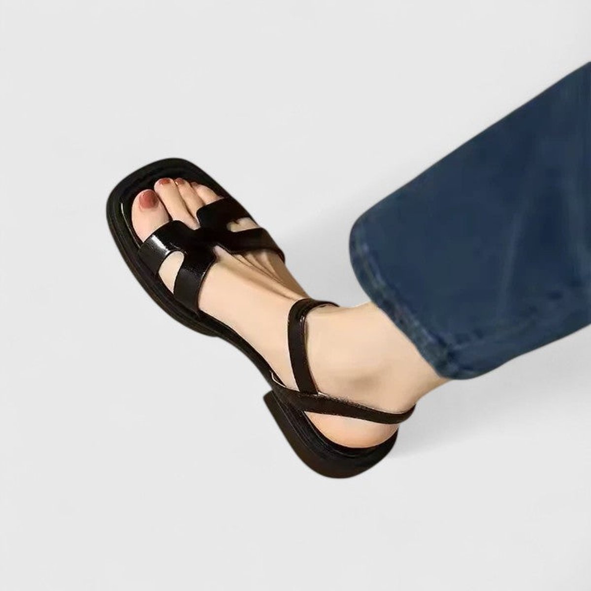 Olivia | Women's Leather H-Bar Buckle Ankle Strap Flat Sandals