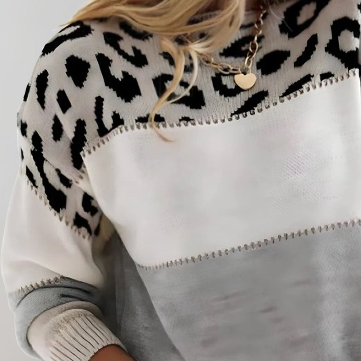 Isla | Women's Leopard Print Colour Block Knit Pullover Sweater