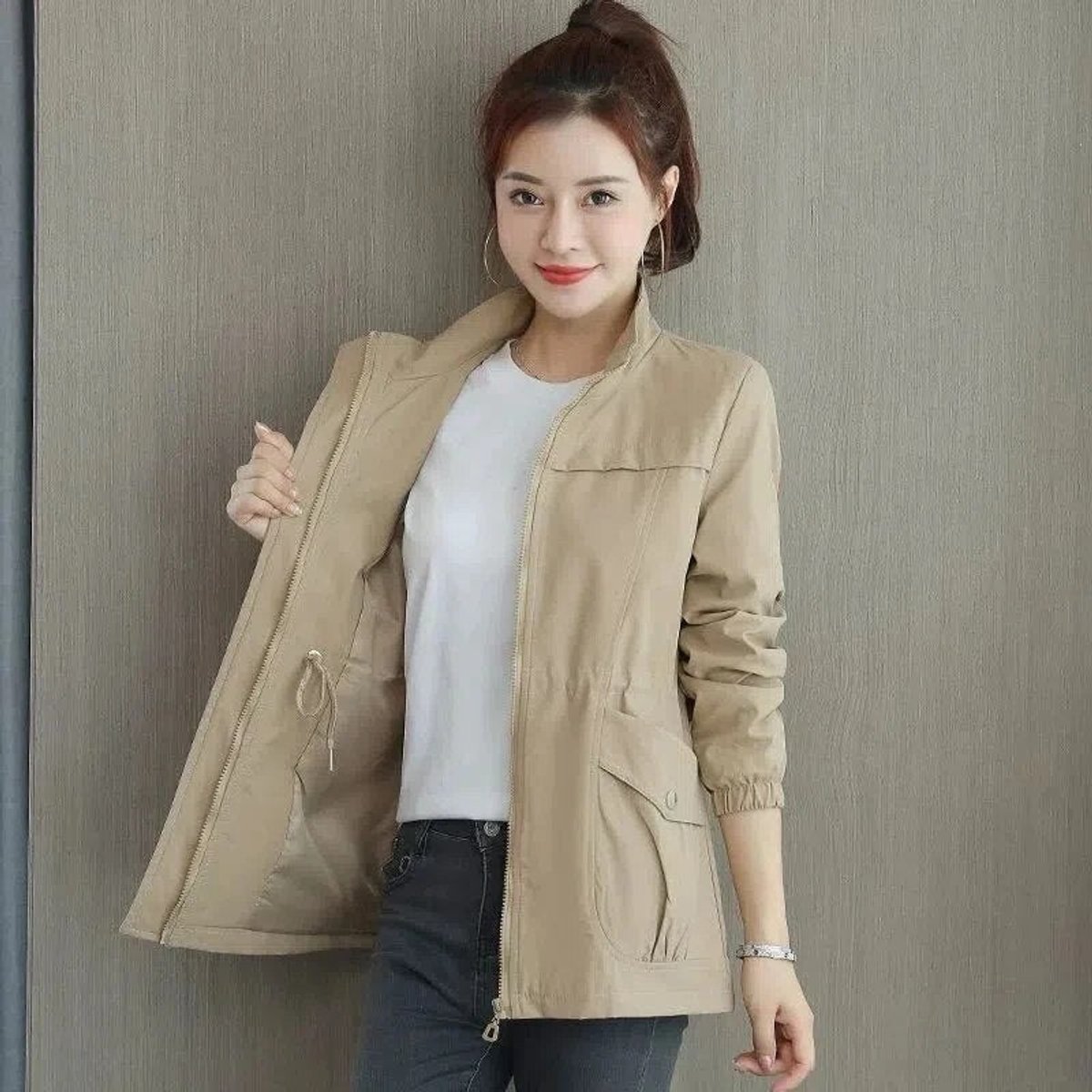 Sienna | Women's Lightweight Zip-Up Drawstring Transitional Bomber Jacket