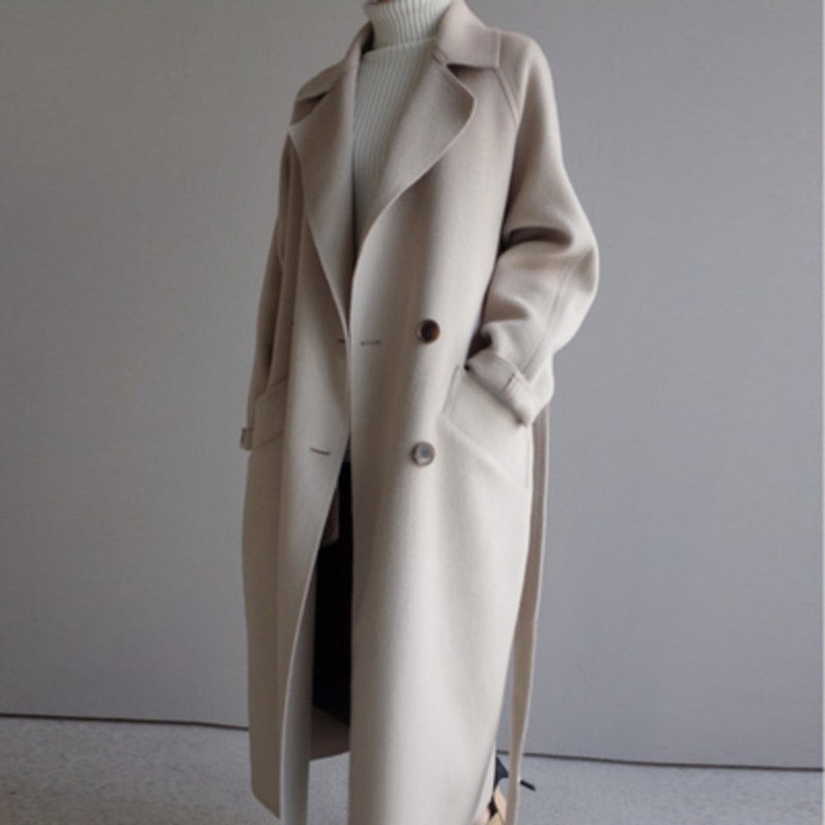 Lily | Women's Long Double-Breasted Wool-Blend Trench Coat