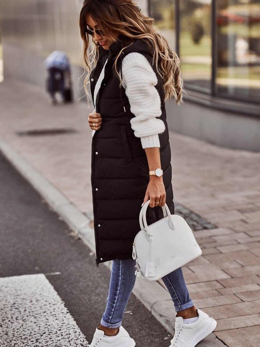 Emily | Women's Long Hooded Quilted Sleeveless Puffer Vest