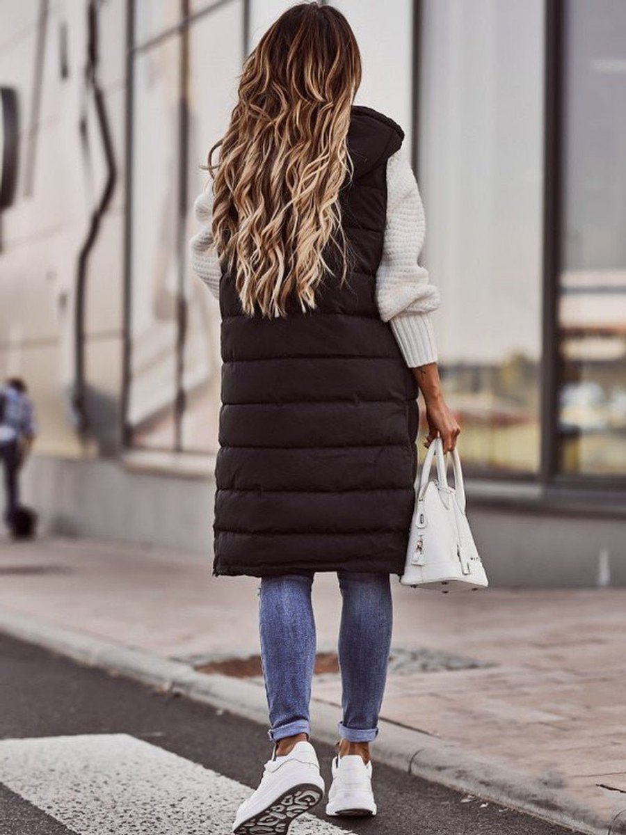 Emily | Women's Long Hooded Quilted Sleeveless Puffer Vest