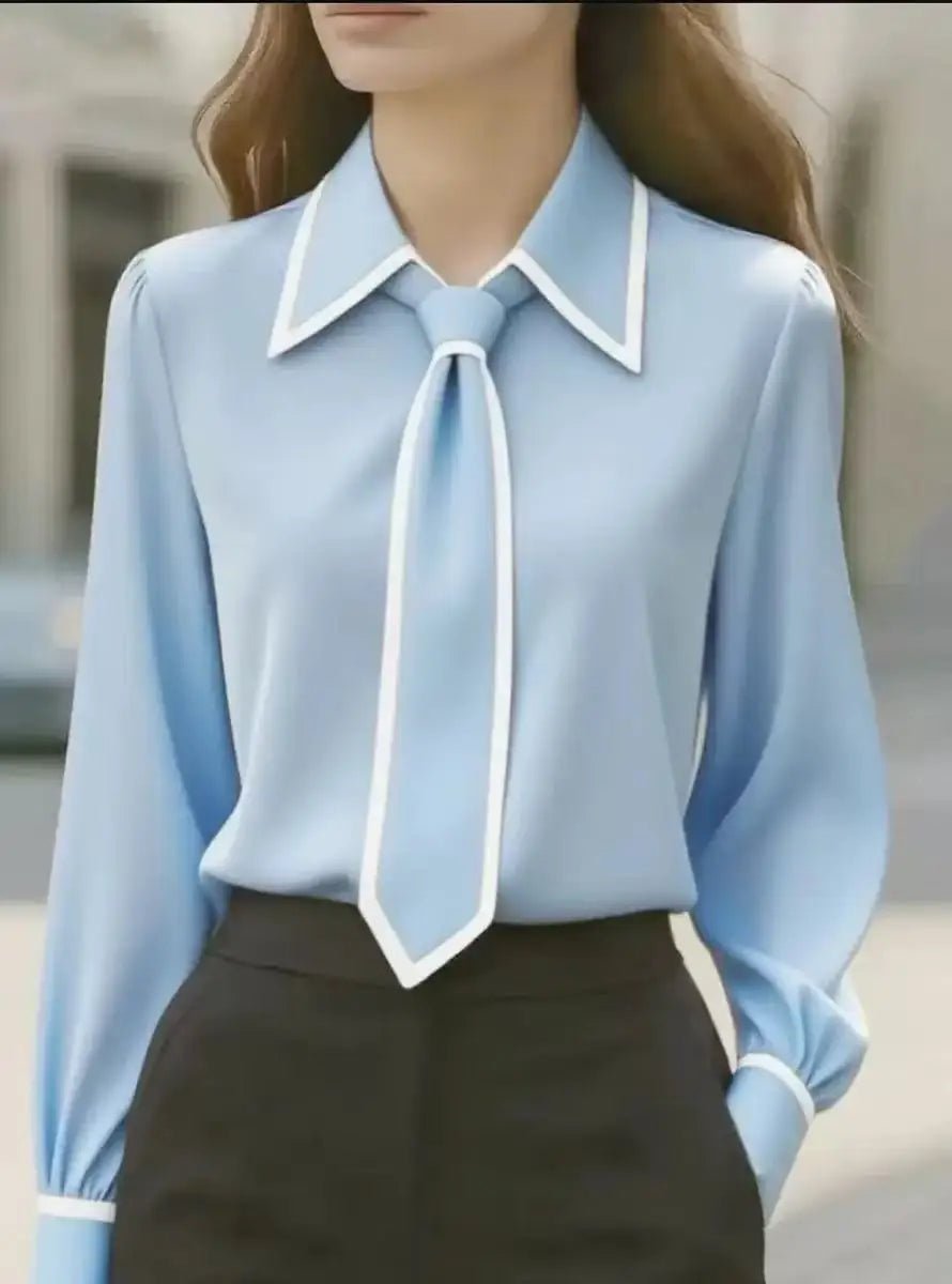 Lily | Women's Long Sleeve Contrast Trim Tie Neck Blouse
