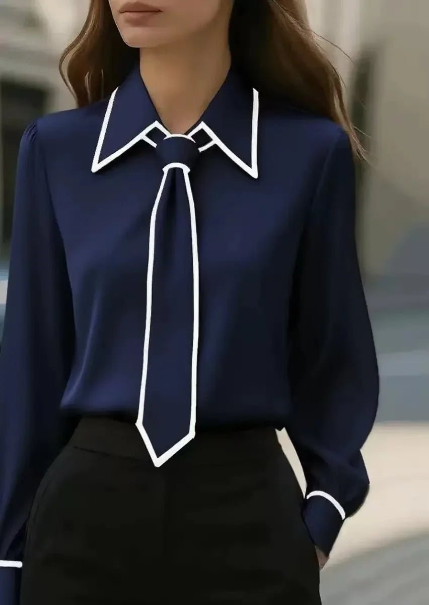 Lily | Women's Long Sleeve Contrast Trim Tie Neck Blouse