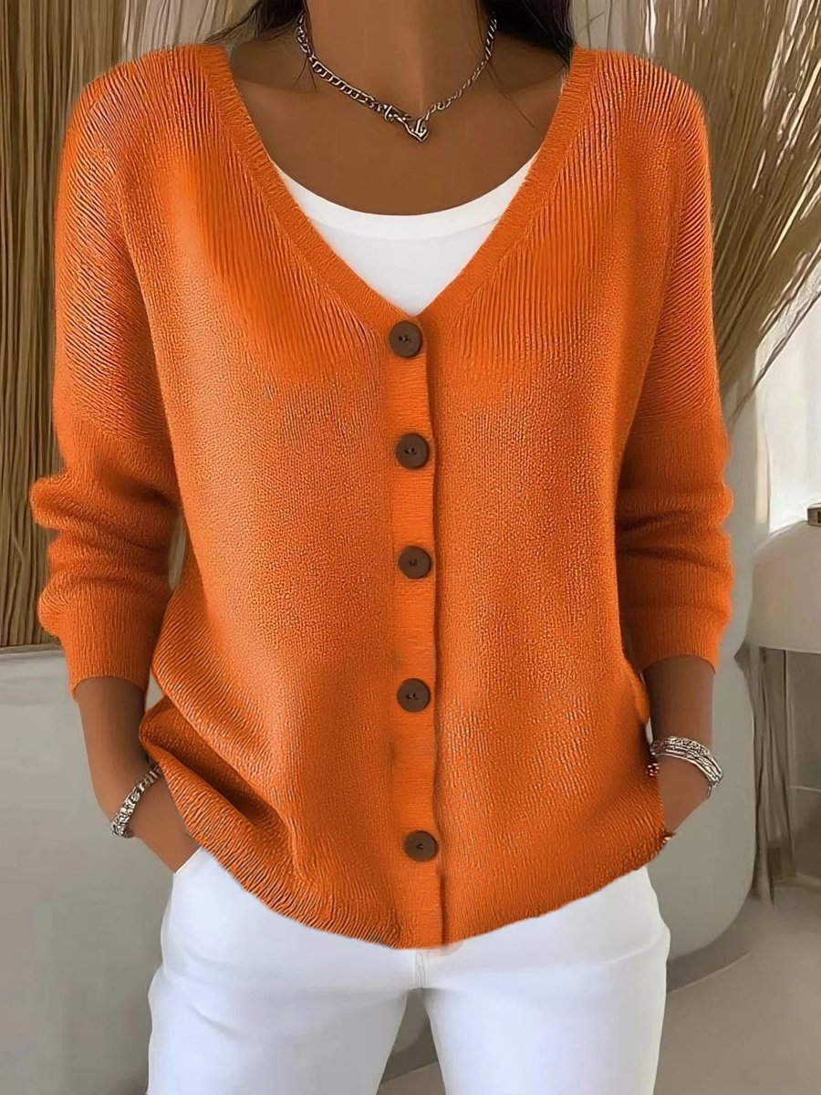 Lily | Women's Long Sleeve V-Neck Button-Front Knit Sweater