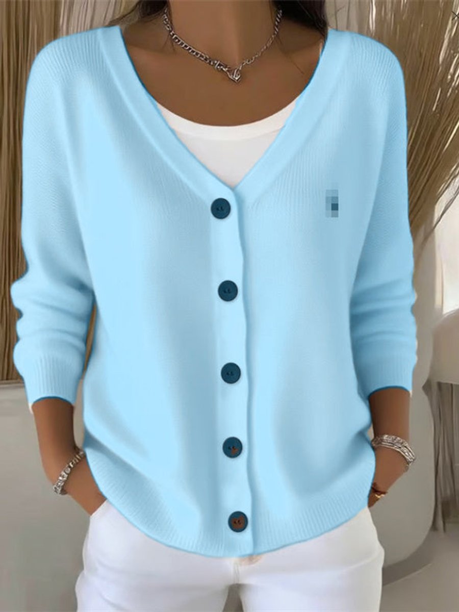 Lily | Women's Long Sleeve V-Neck Button-Front Knit Sweater