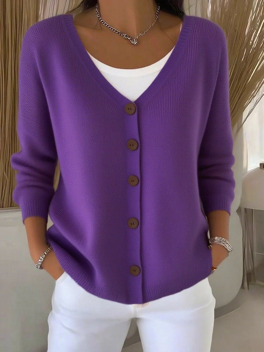 Lily | Women's Long Sleeve V-Neck Button-Front Knit Sweater