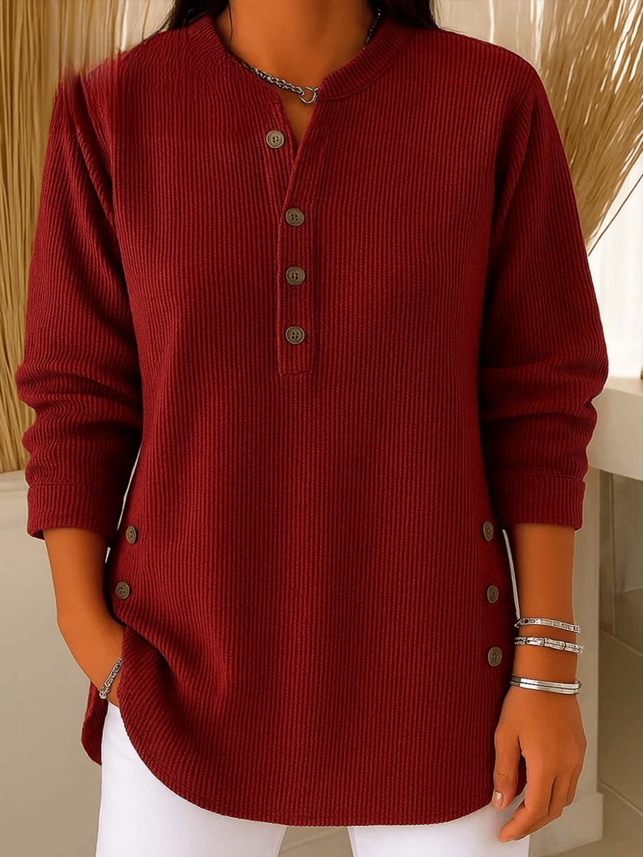 Aria | Women's Longline Ribbed Henley Tunic Side Button Detail