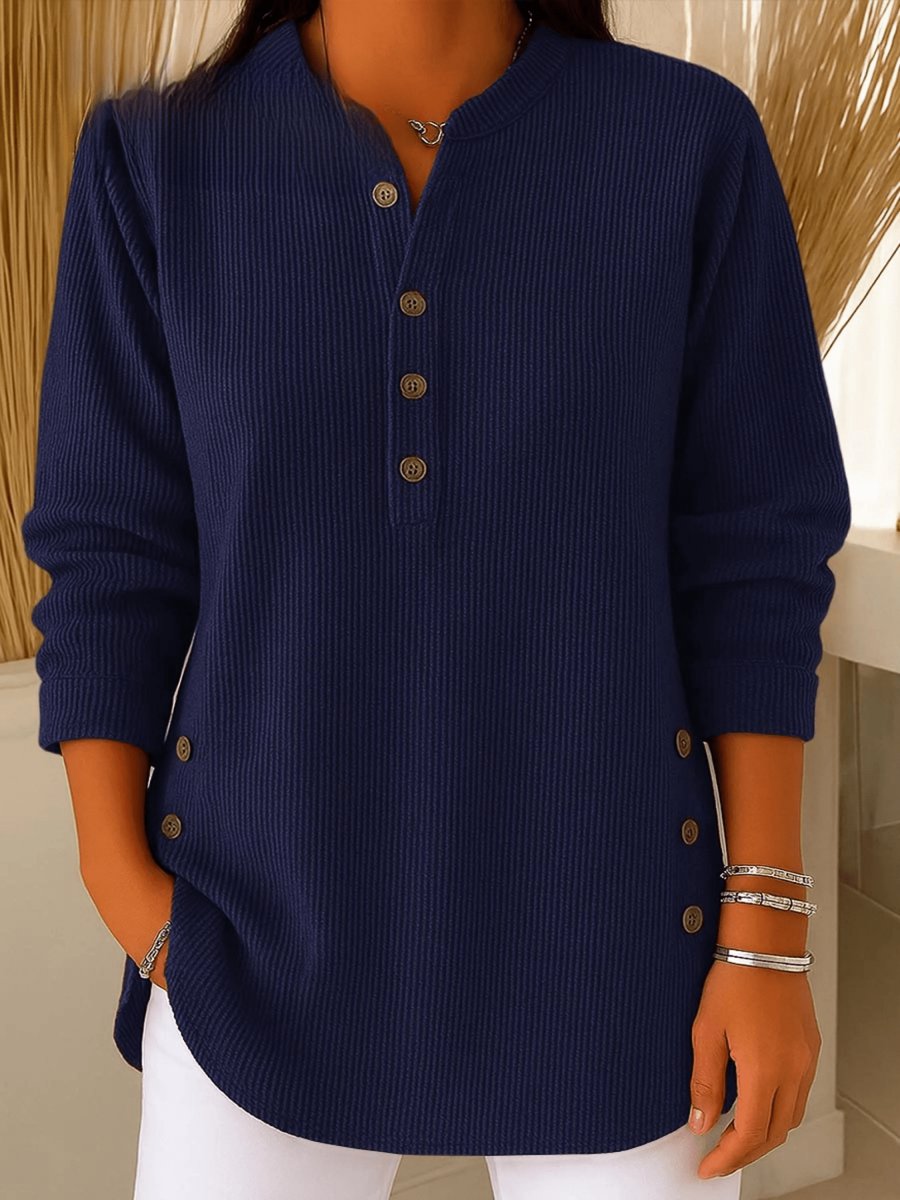 Aria | Women's Longline Ribbed Henley Tunic Side Button Detail