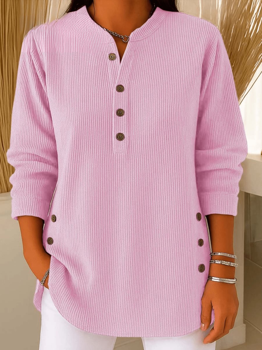 Aria | Women's Longline Ribbed Henley Tunic Side Button Detail