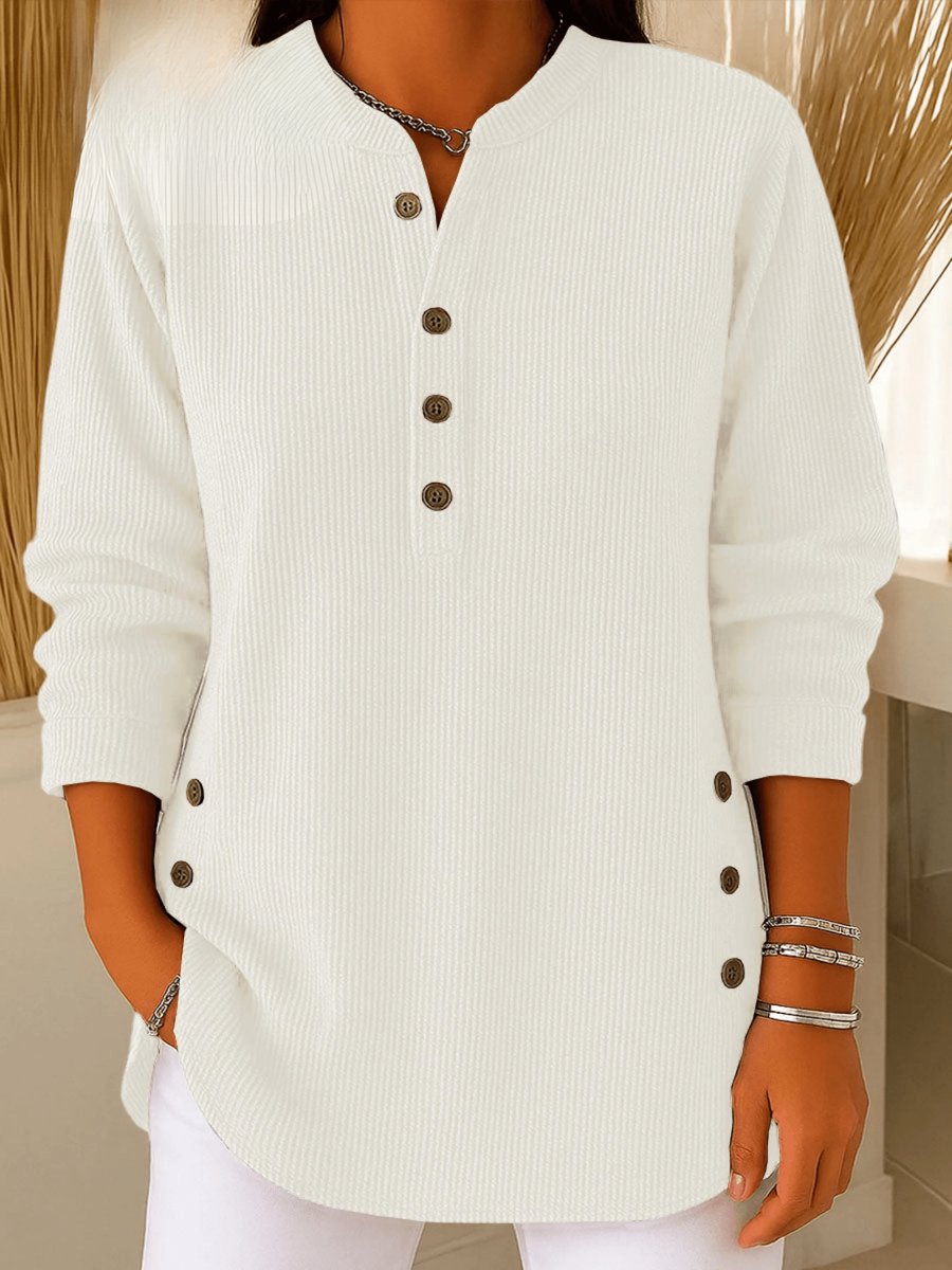 Aria | Women's Longline Ribbed Henley Tunic Side Button Detail