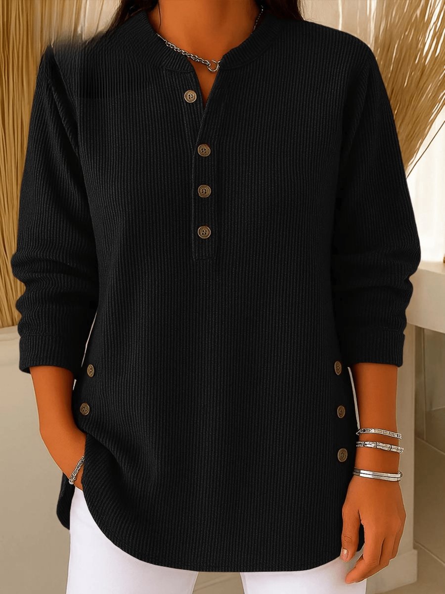 Aria | Women's Longline Ribbed Henley Tunic Side Button Detail