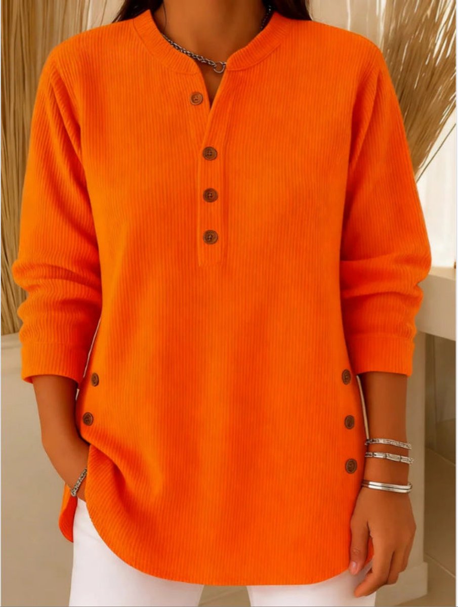 Aria | Women's Longline Ribbed Henley Tunic Side Button Detail
