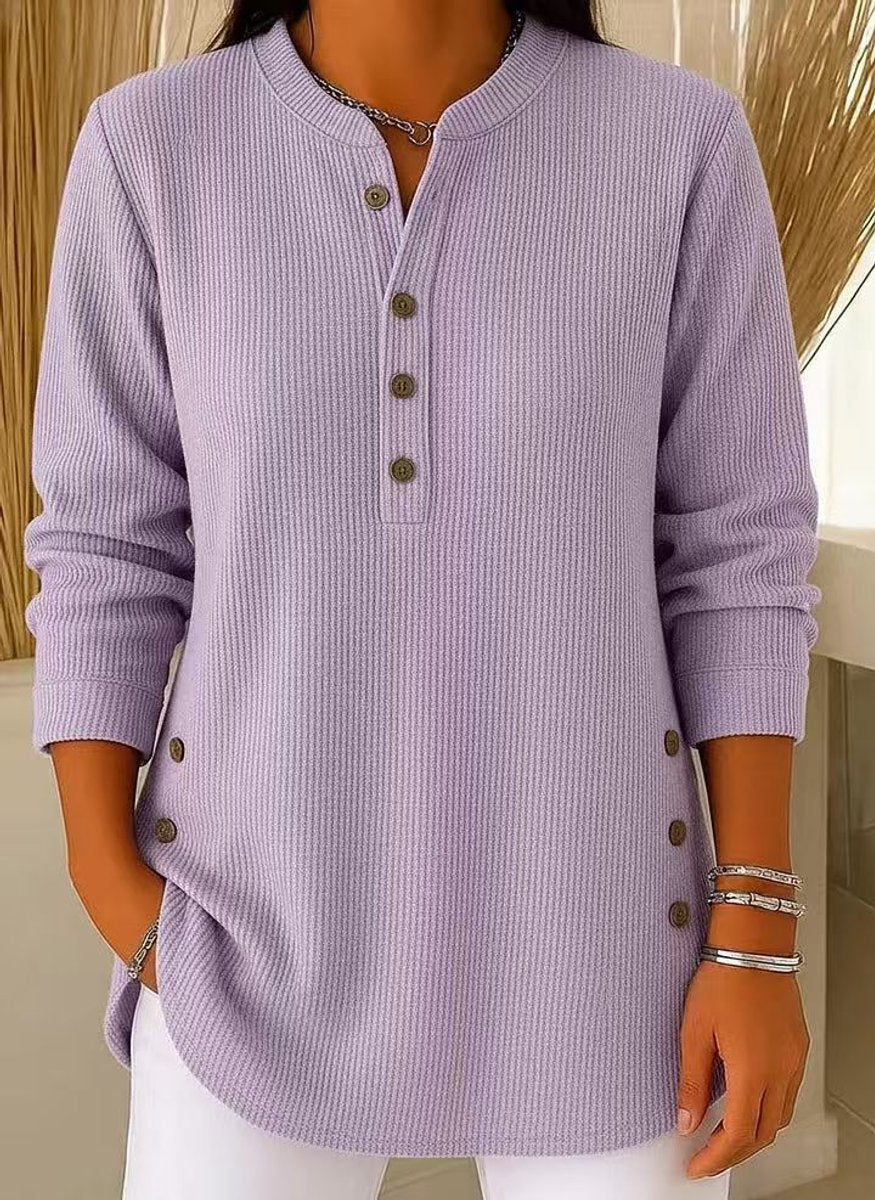 Aria | Women's Longline Ribbed Henley Tunic Side Button Detail