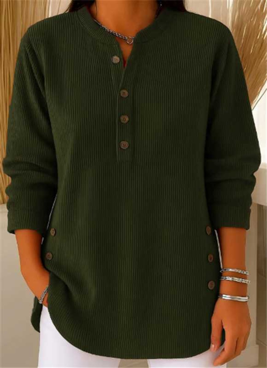 Aria | Women's Longline Ribbed Henley Tunic Side Button Detail