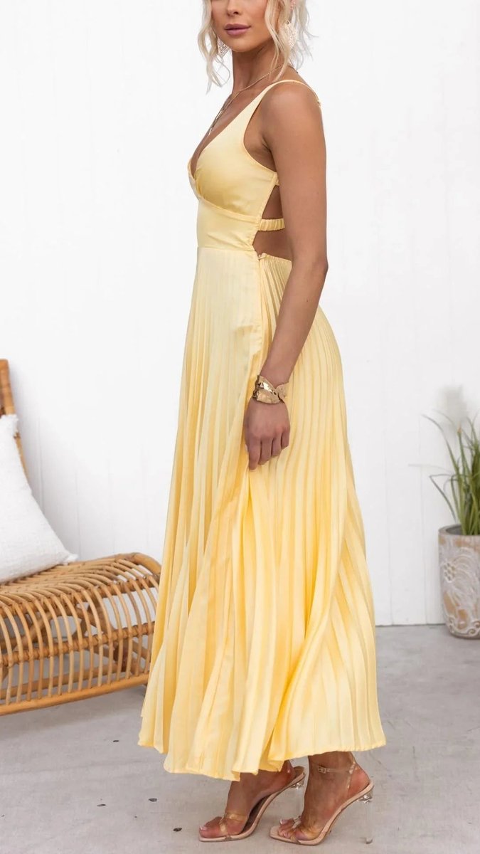 Grace | Womens Maxi Dress Pleated V-Neck Sleeveless Flared Gown