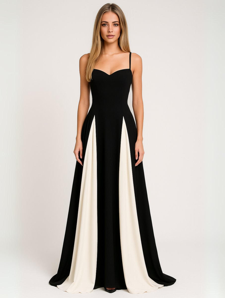 Isla | Womens Maxi Dress Sweetheart Contrast Panel Floor-Length Gown