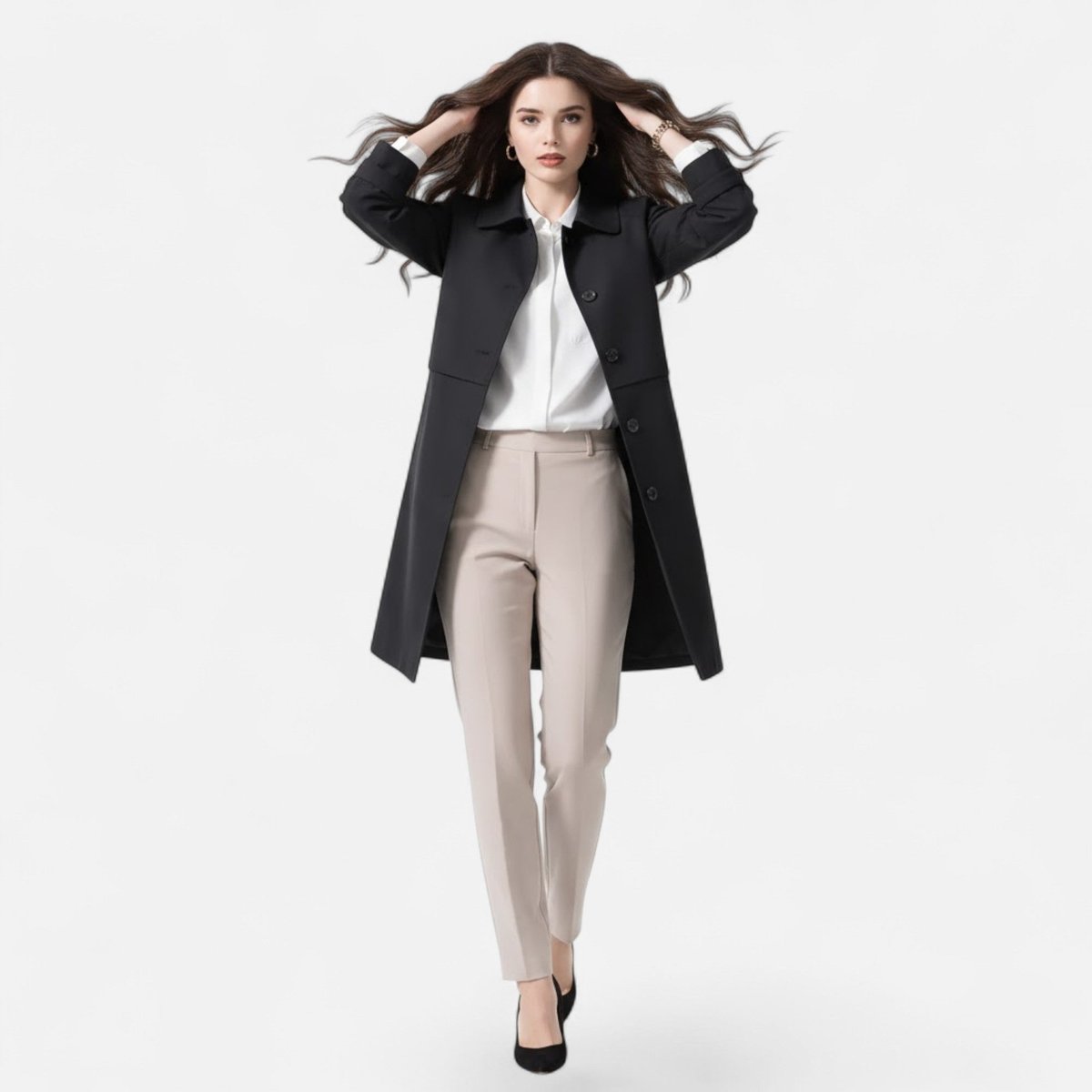 Emily | Women's Mid-Length Wool-Blend Double-Breasted Trench Coat