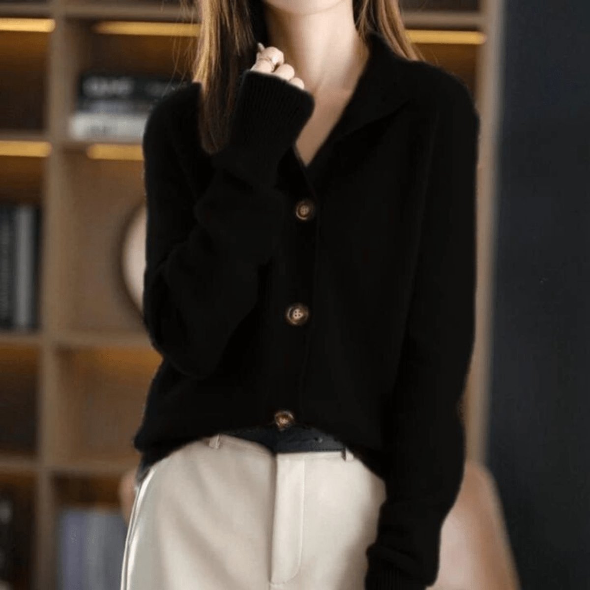 Evelyn | Women's Mock-Neck Button-Front Cashmere Blend Cardigan