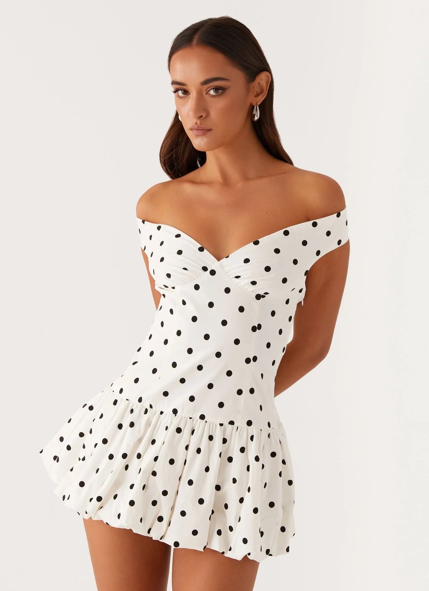 Mia | Women's Off-Shoulder Polka Dot Peplum Mini Dress Sleeveless