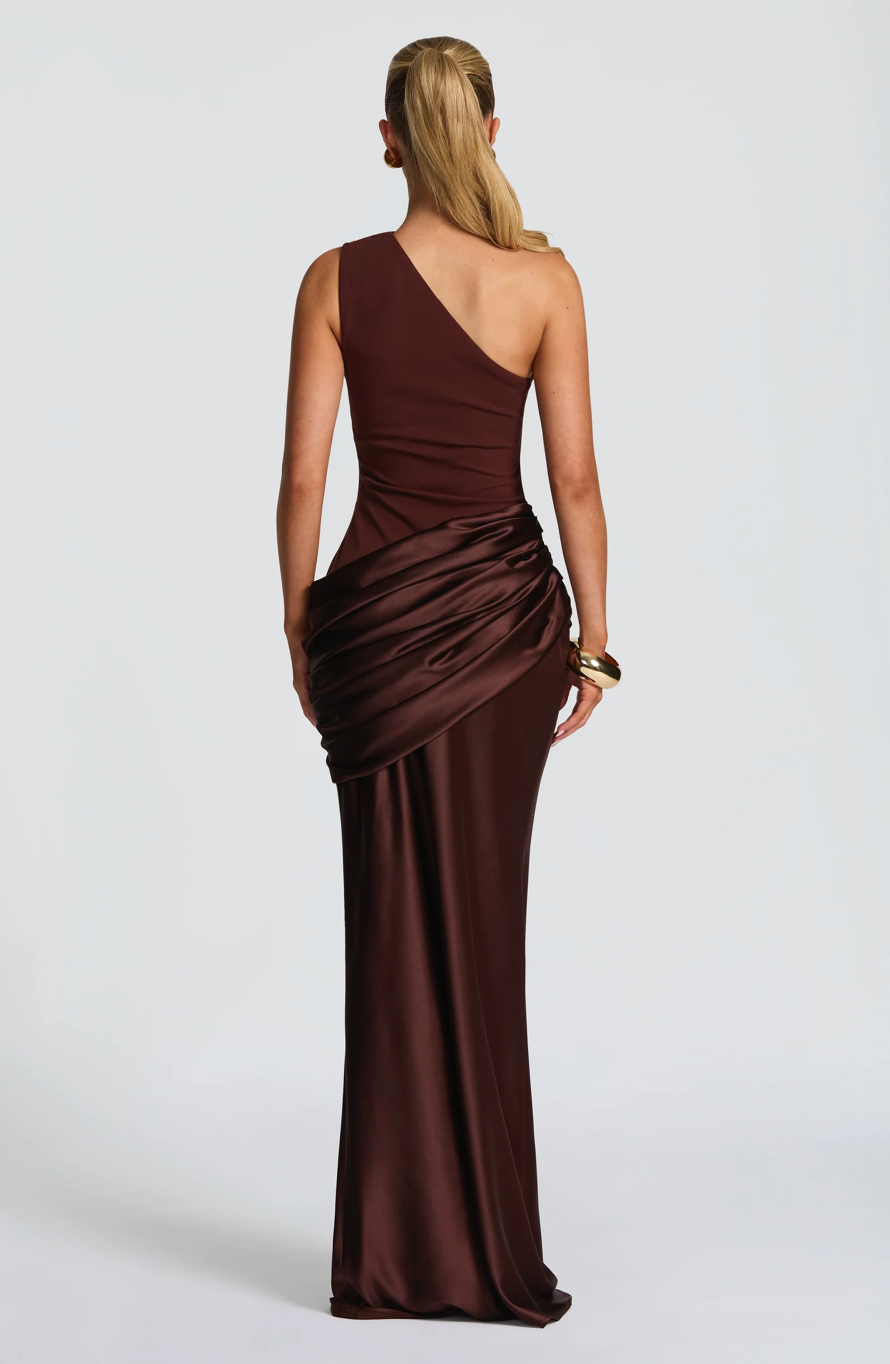 Women's One-Shoulder Satin Finish Maxi Dress
