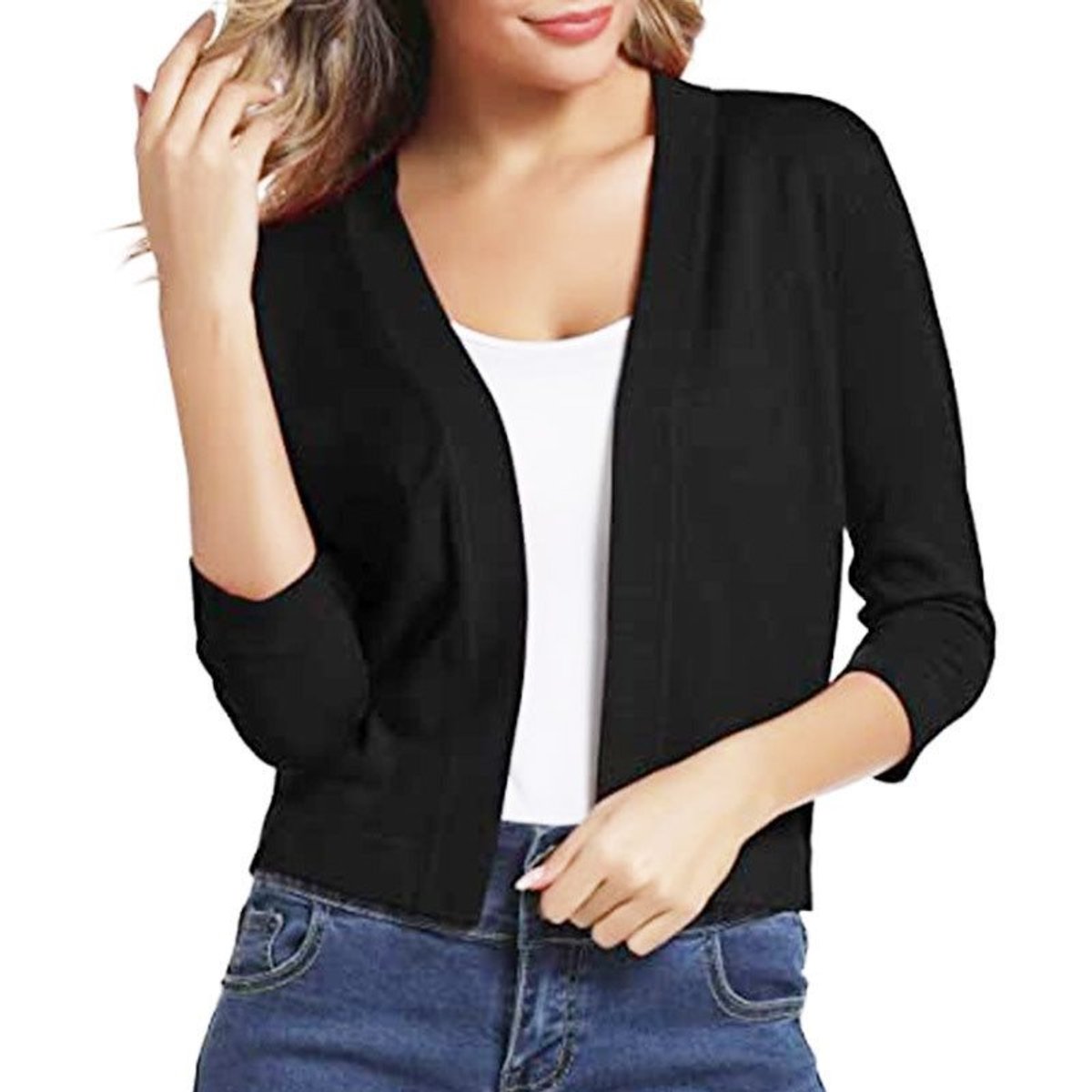 Isla | Women's Open-Front Three-Quarter Sleeve Cropped Cardigan