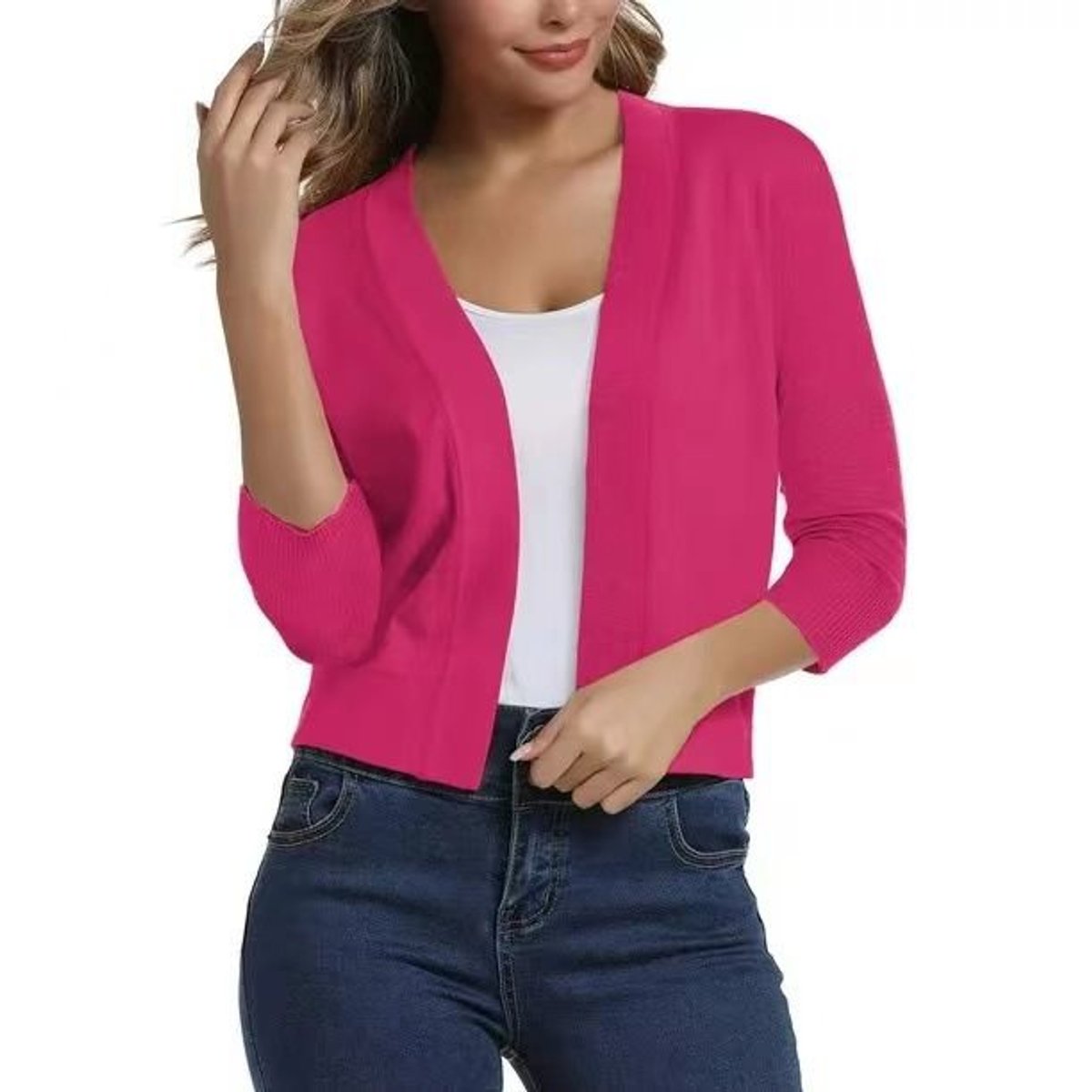 Isla | Women's Open-Front Three-Quarter Sleeve Cropped Cardigan