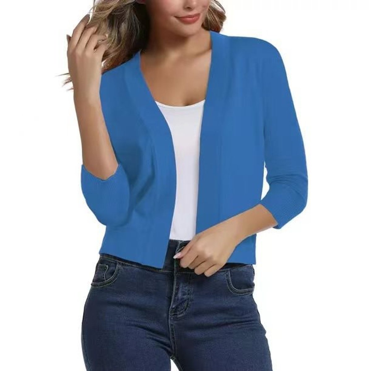 Isla | Women's Open-Front Three-Quarter Sleeve Cropped Cardigan