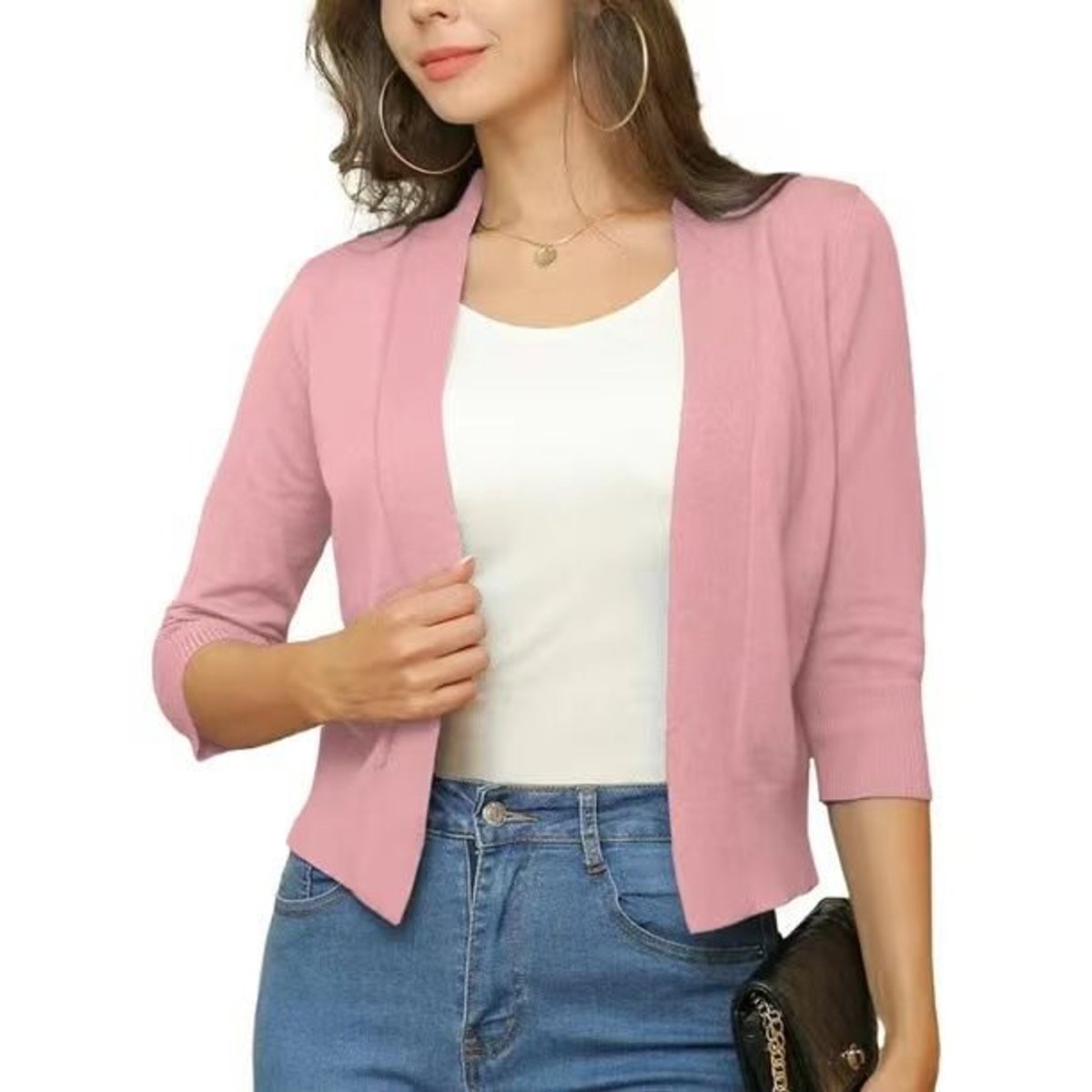Isla | Women's Open-Front Three-Quarter Sleeve Cropped Cardigan