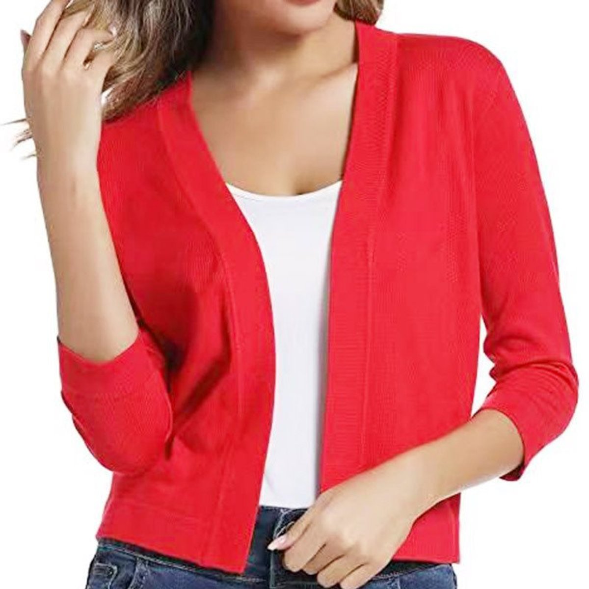 Isla | Women's Open-Front Three-Quarter Sleeve Cropped Cardigan