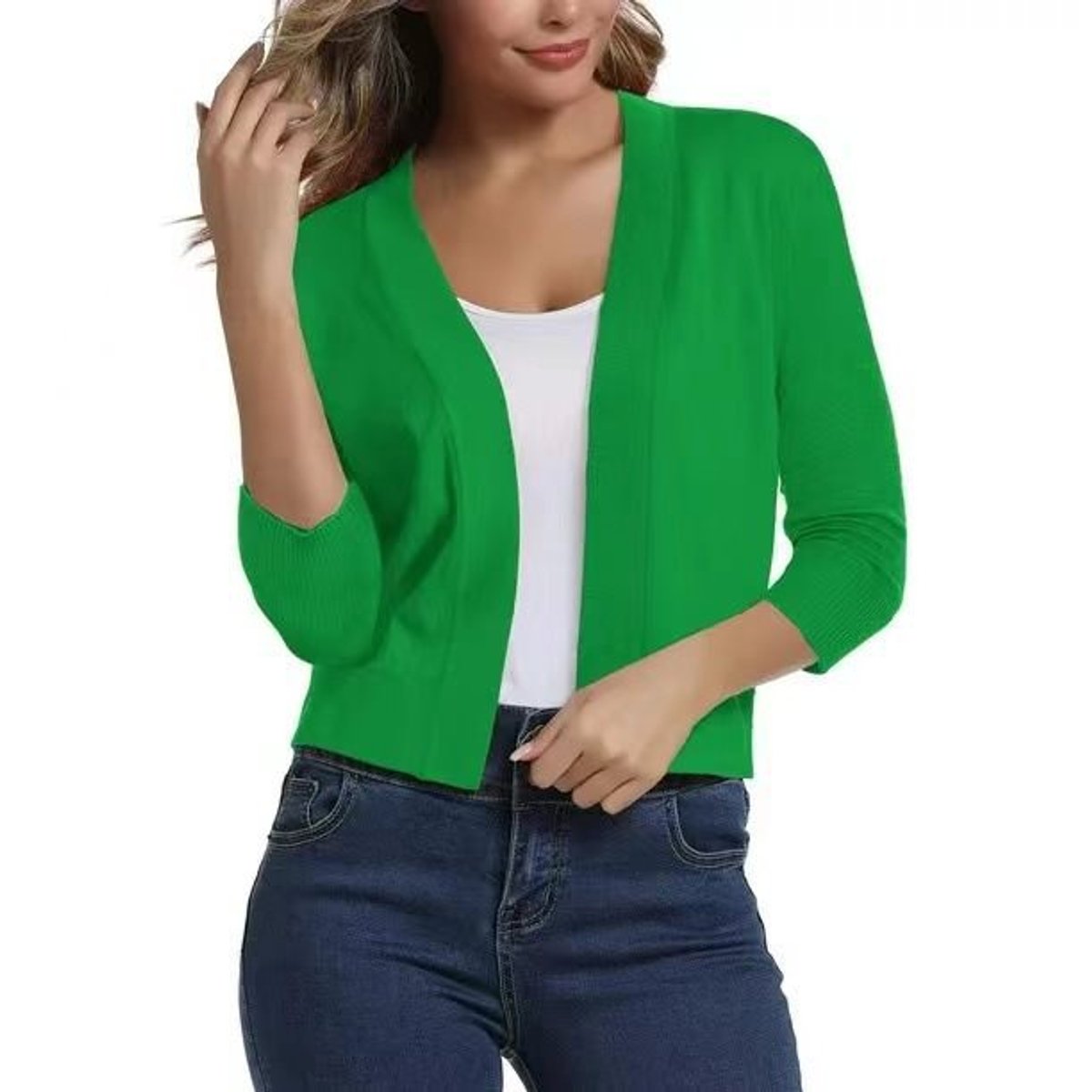 Isla | Women's Open-Front Three-Quarter Sleeve Cropped Cardigan