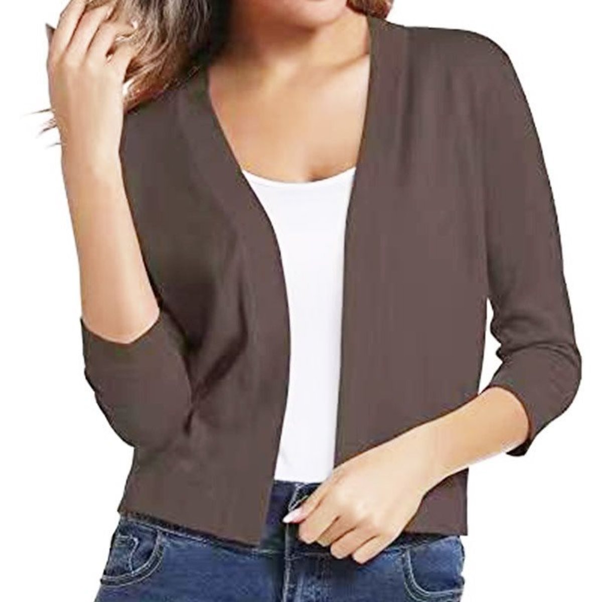 Isla | Women's Open-Front Three-Quarter Sleeve Cropped Cardigan