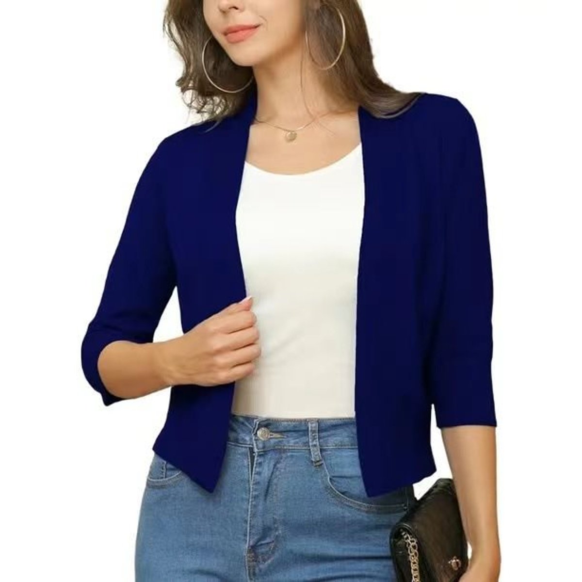 Isla | Women's Open-Front Three-Quarter Sleeve Cropped Cardigan