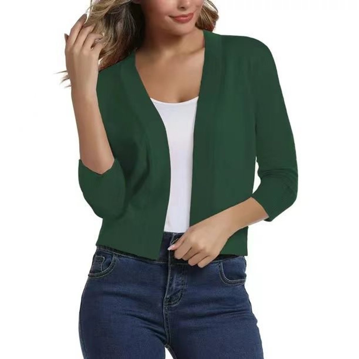 Isla | Women's Open-Front Three-Quarter Sleeve Cropped Cardigan