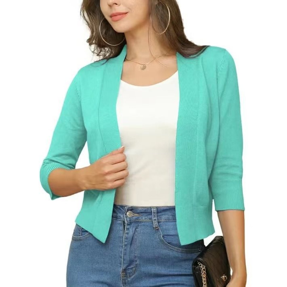 Isla | Women's Open-Front Three-Quarter Sleeve Cropped Cardigan