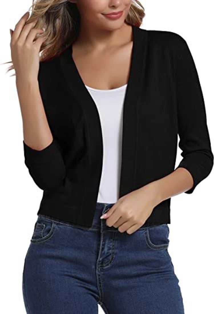 Isla | Women's Open-Front Three-Quarter Sleeve Cropped Cardigan
