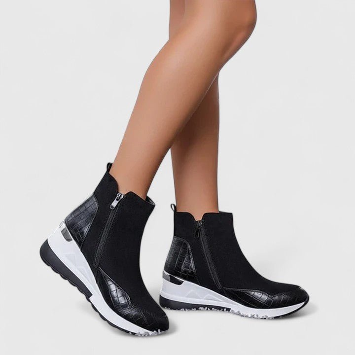 Mia | Women's Orthopedic Wedge Ankle Boots Zip-Up Croc-Panel Trainers