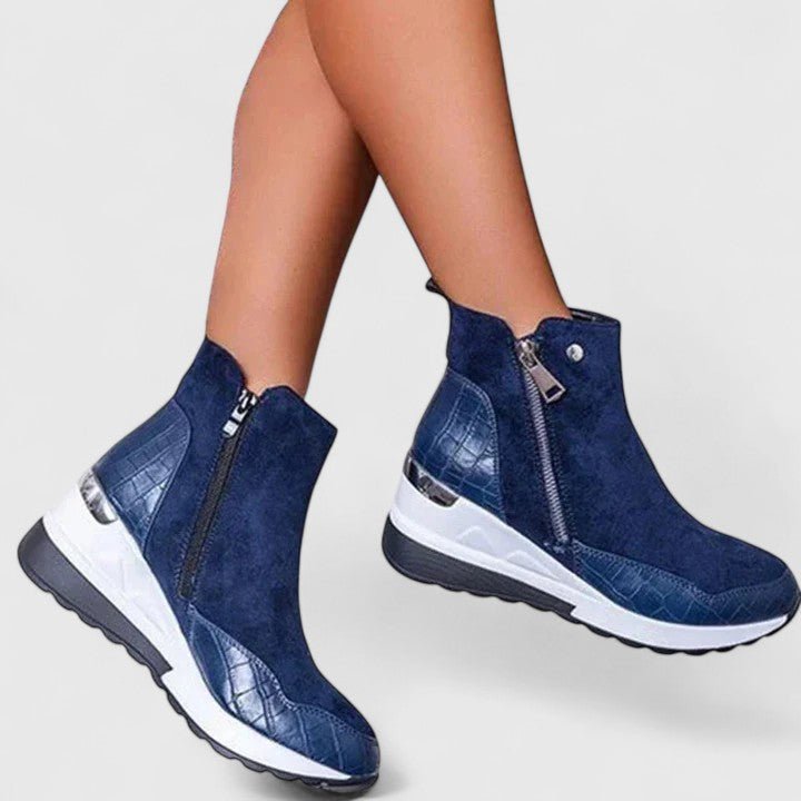 Mia | Women's Orthopedic Wedge Ankle Boots Zip-Up Croc-Panel Trainers