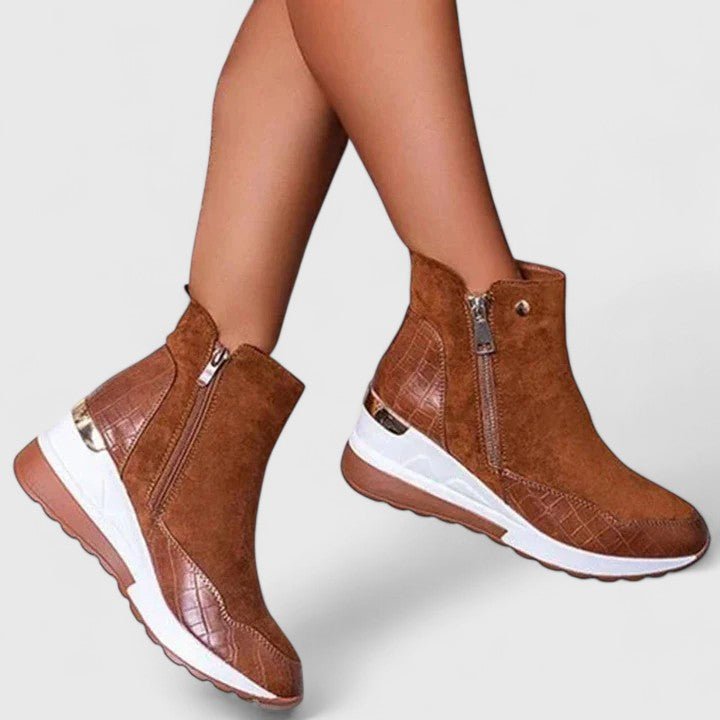 Mia | Women's Orthopedic Wedge Ankle Boots Zip-Up Croc-Panel Trainers