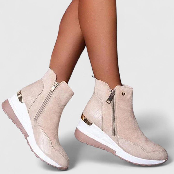 Mia | Women's Orthopedic Wedge Ankle Boots Zip-Up Croc-Panel Trainers