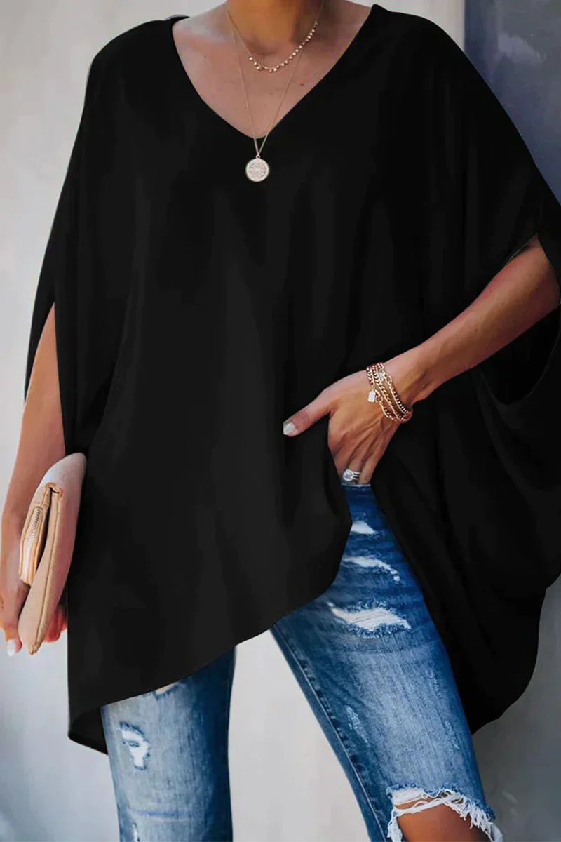 Emily | Women's Oversized Batwing-Sleeve V-Neck Tunic Top