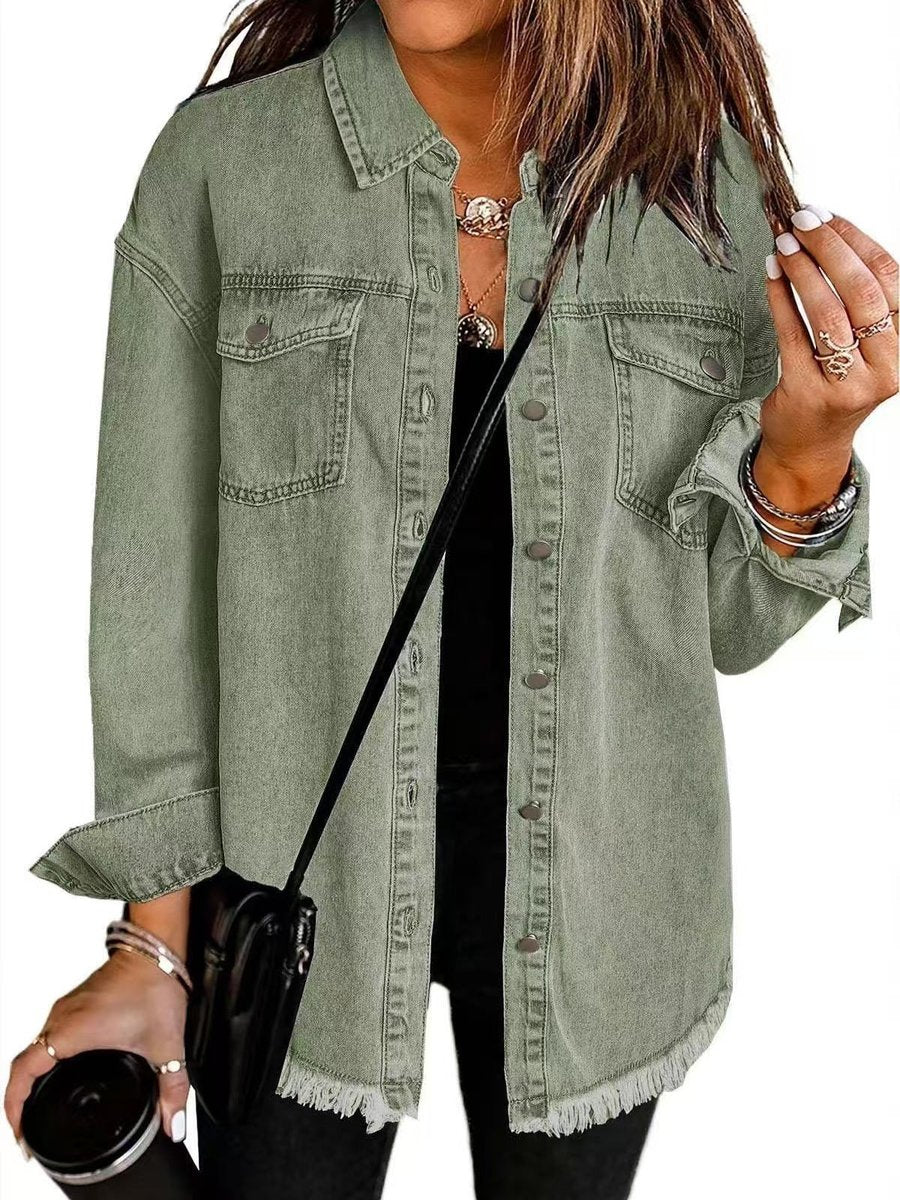 Olivia | Women's Oversized Black Denim Jacket Longline Frayed Hem