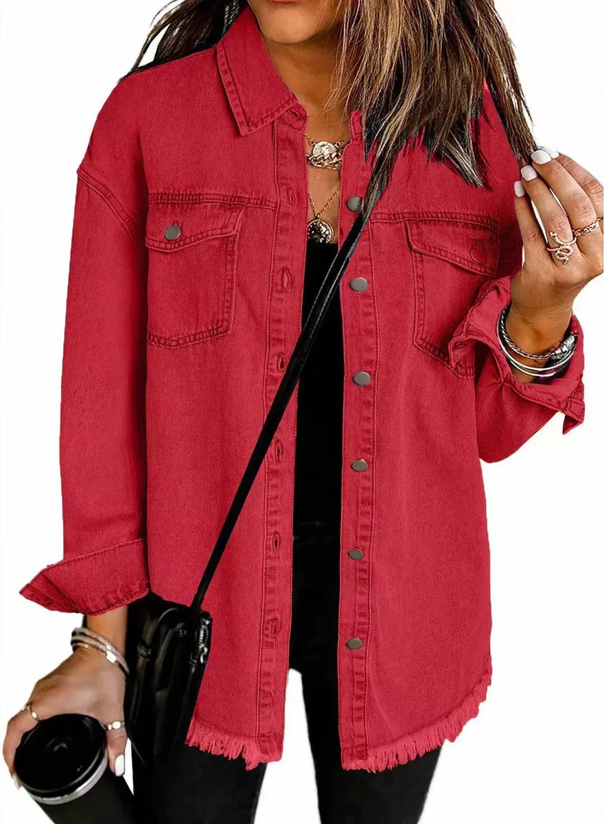 Olivia | Women's Oversized Black Denim Jacket Longline Frayed Hem