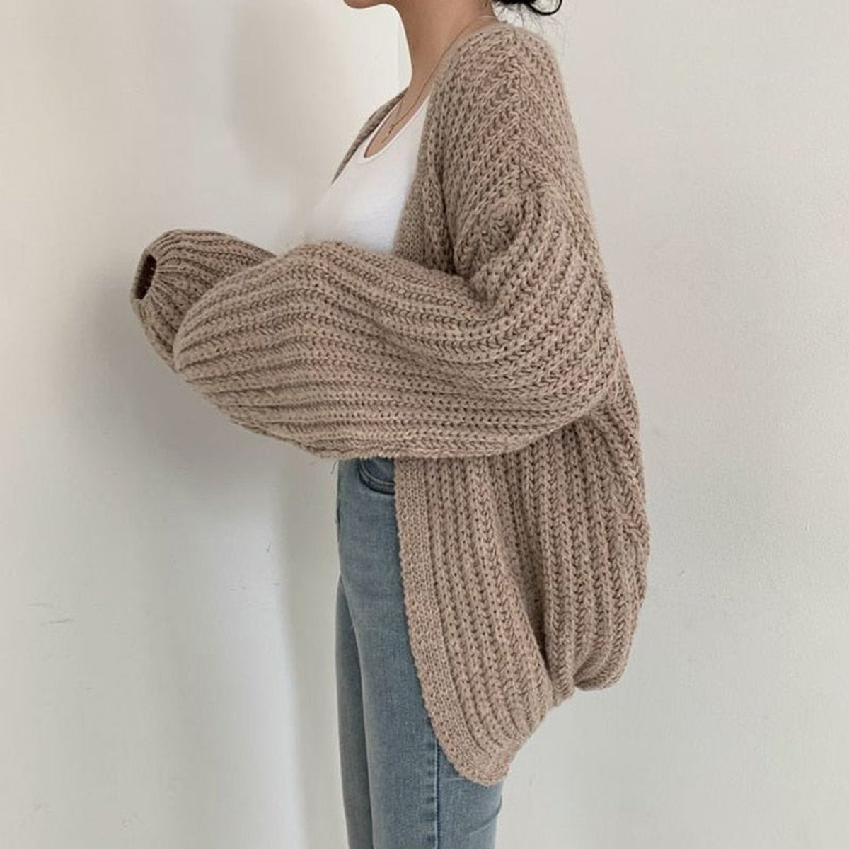 Ivy | Women's Oversized Chunky Knit Open Front Cardigan Balloon Sleeve
