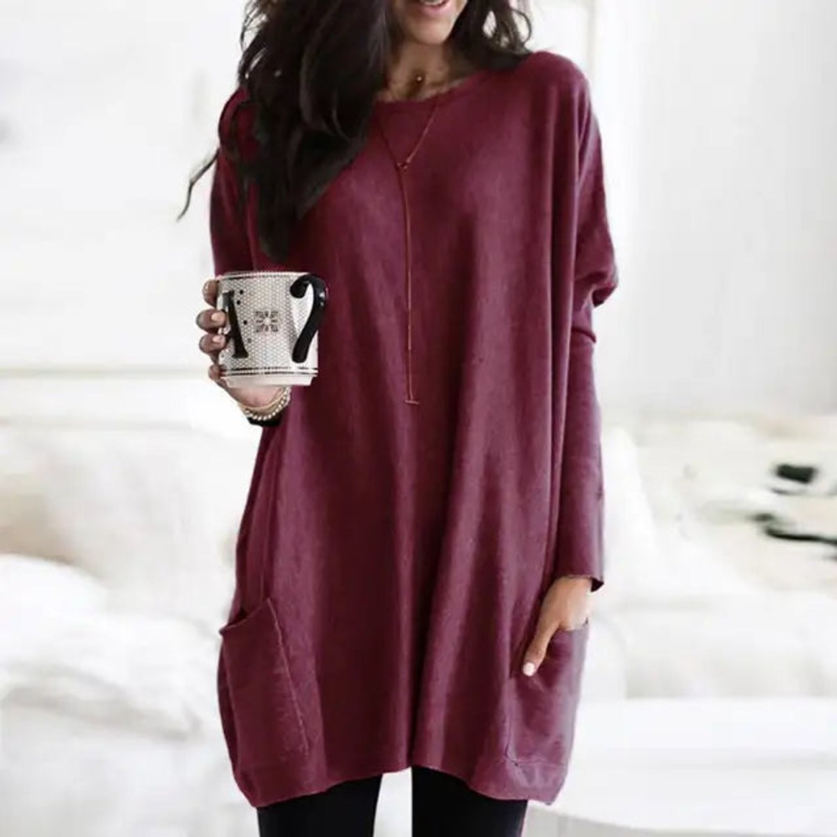 Aria | Women's Oversized Long-Sleeve Pocket Tunic Jumper Plus Size