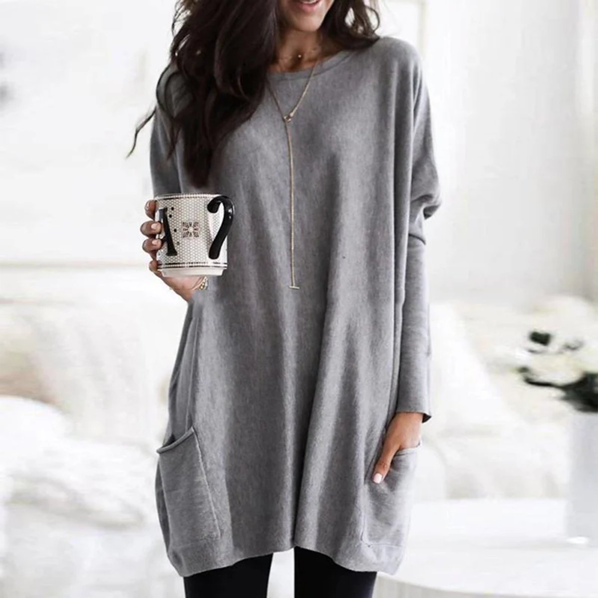 Aria | Women's Oversized Long-Sleeve Pocket Tunic Jumper Plus Size