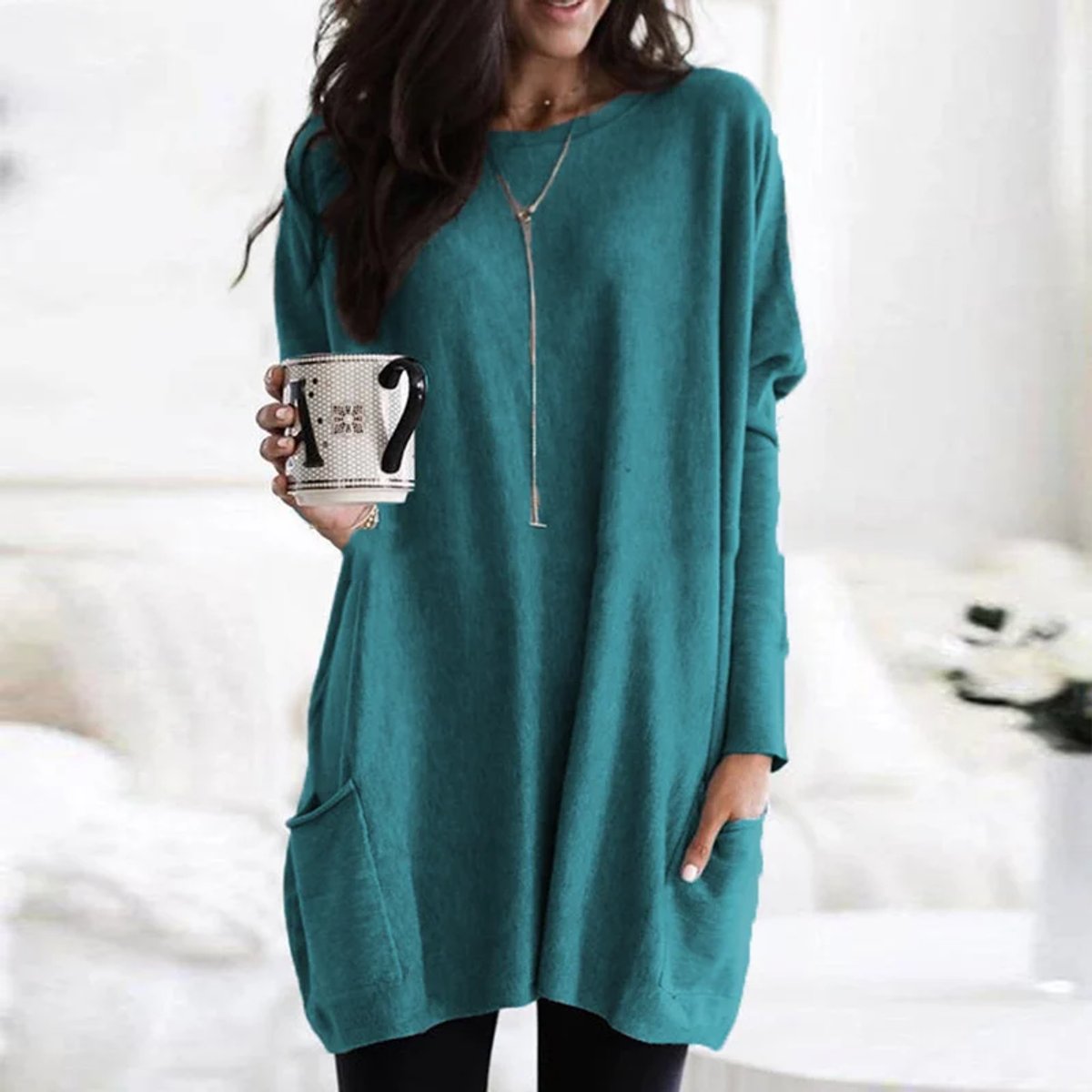 Aria | Women's Oversized Long-Sleeve Pocket Tunic Jumper Plus Size