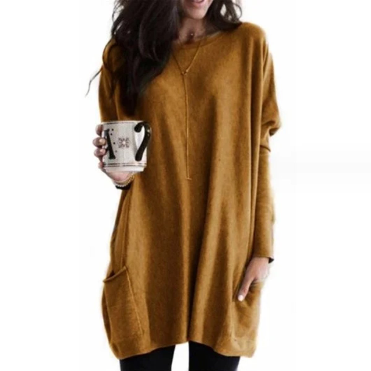 Aria | Women's Oversized Long-Sleeve Pocket Tunic Jumper Plus Size
