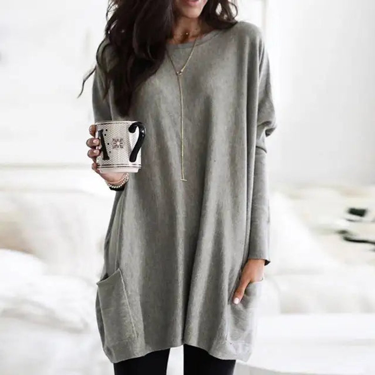Aria | Women's Oversized Long-Sleeve Pocket Tunic Jumper Plus Size